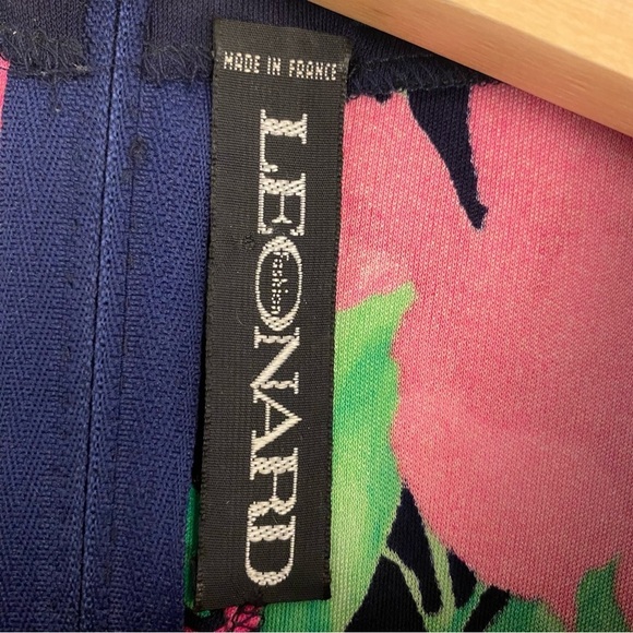 Leonard Paris || Mikado Silk Jersey Dress Belted Floral Navy - Picture 11 of 15